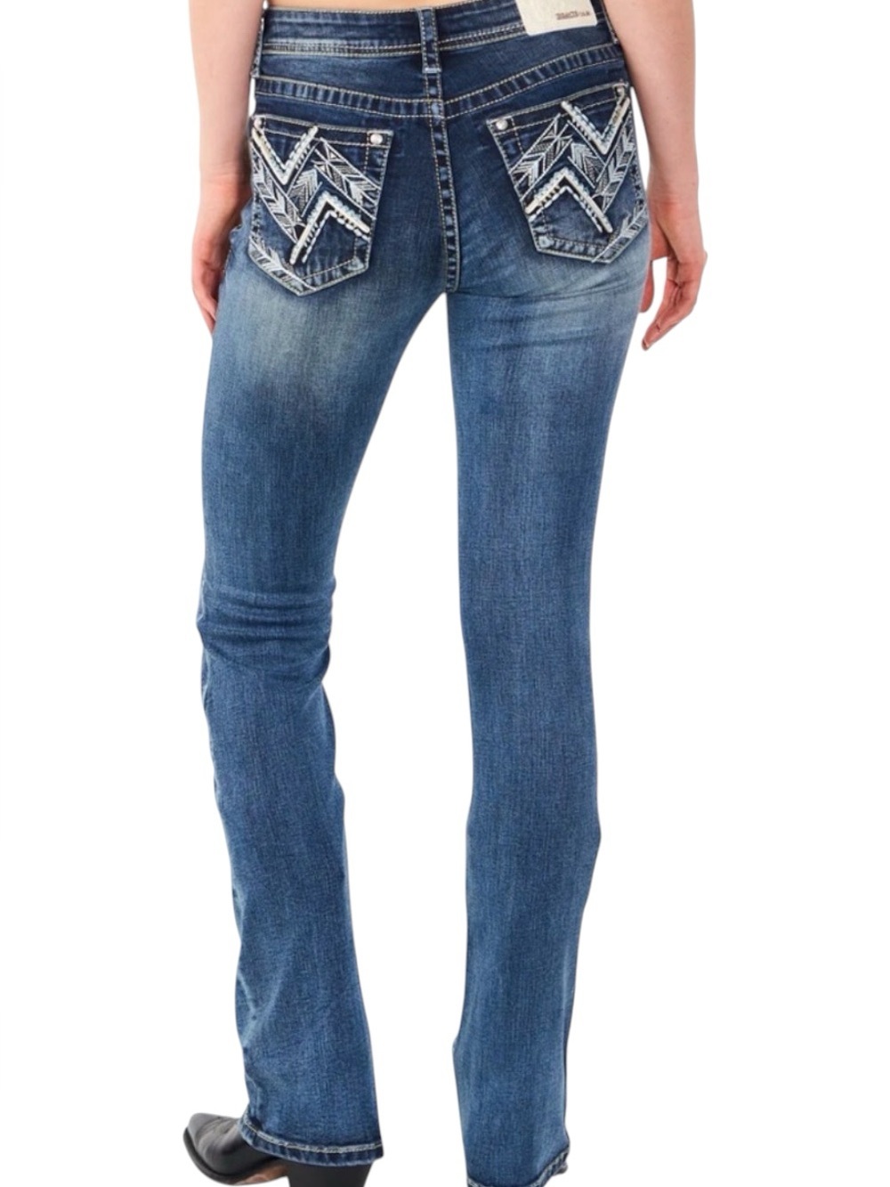 Grace in LA Women's Embroidered GEOMETRIC DETAIL MID RISE BOOTCUT JEANS Size 28